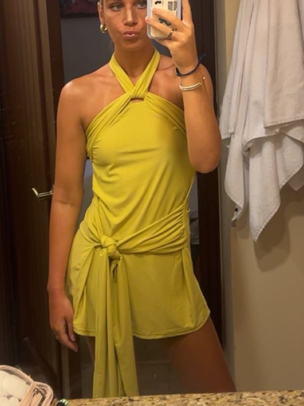 Yellow Halter Tie-Waist Mini Dress